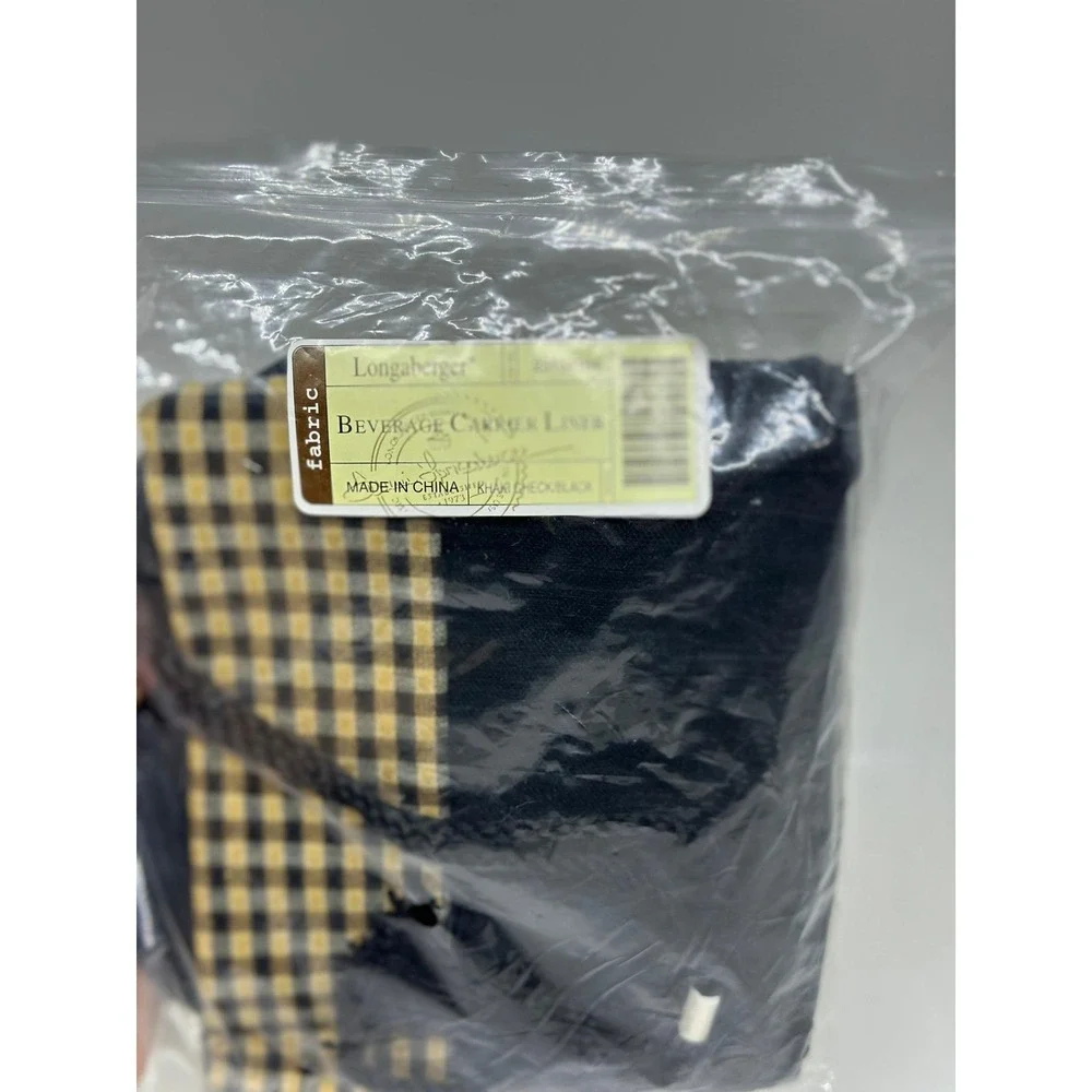 Longaberger‎ Beverage Carrier Liner Khaki Check Black #23134164 NIP Accessory